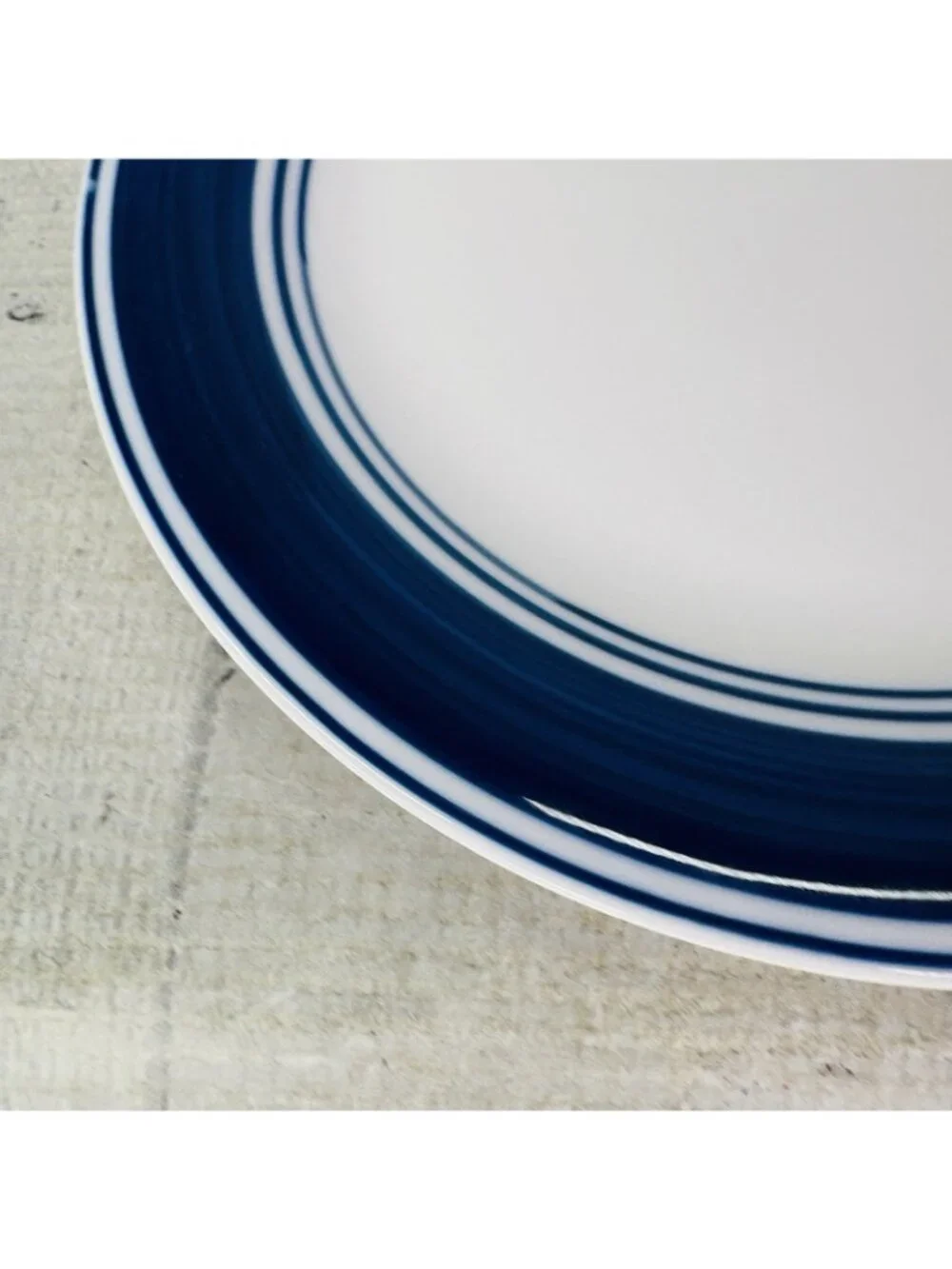 Mainstays CASUAL BANDED ROYAL BLUE Rings Stoneware White Salad Plates Set of 4